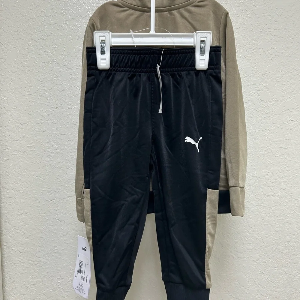 NWT Puma 2 Piece Track Suit Set 24 Months Tan Black Full Zip Athletic Outfit - Picture 5 of 7